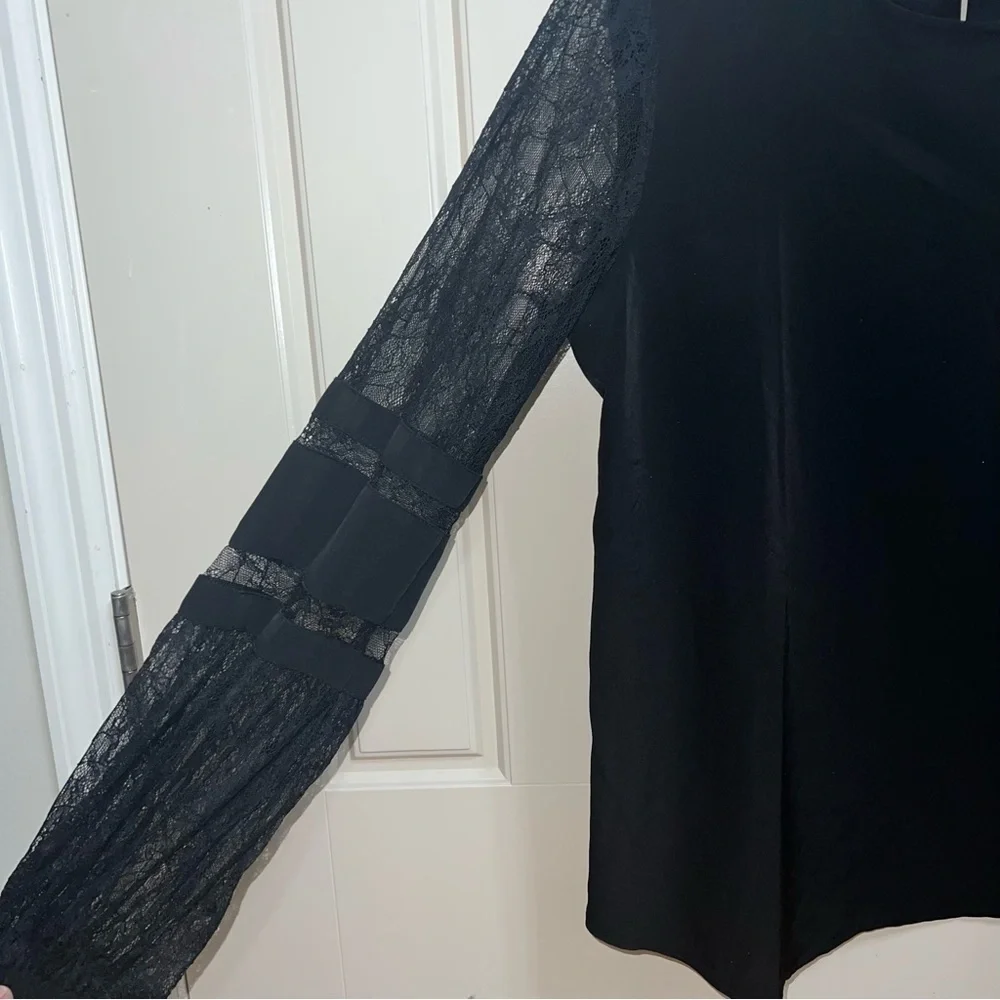 Calvin Klein Black Long Sleeve Lace Blouse Size Medium - Picture 6 of 11